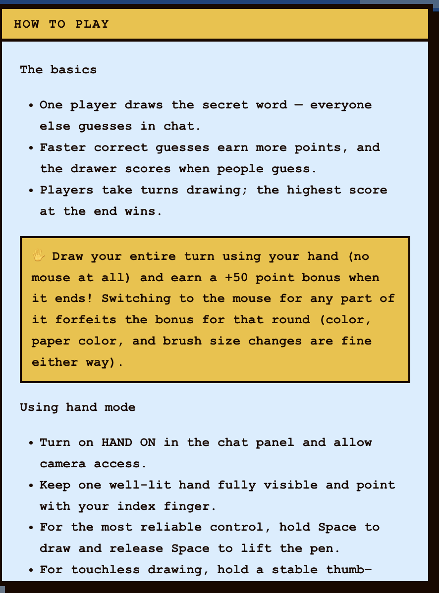 Moodle how-to-play instructions explaining scoring and hand mode