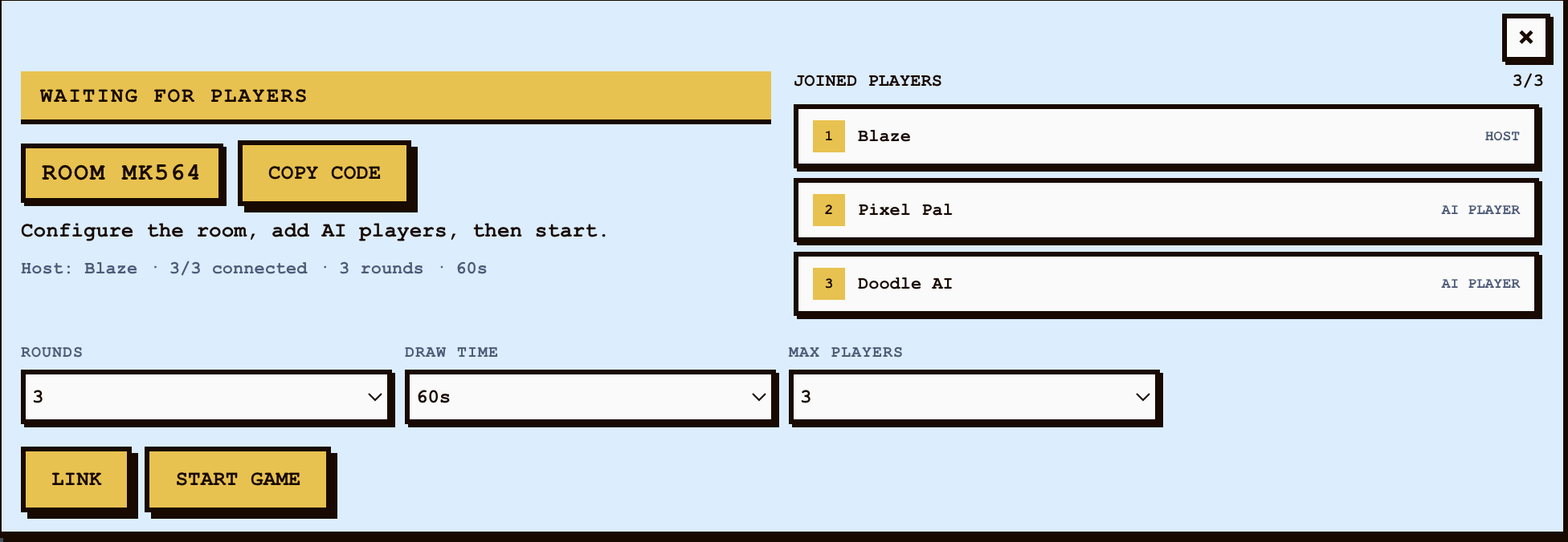 Moodle lobby with two AI players