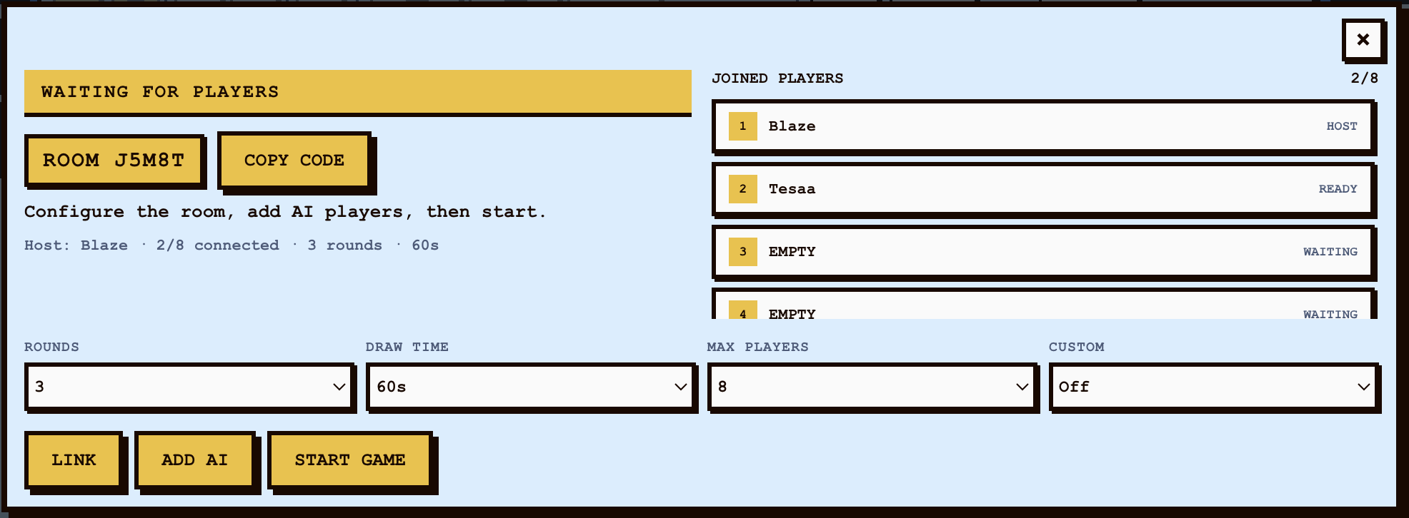Moodle multiplayer lobby with joined human players
